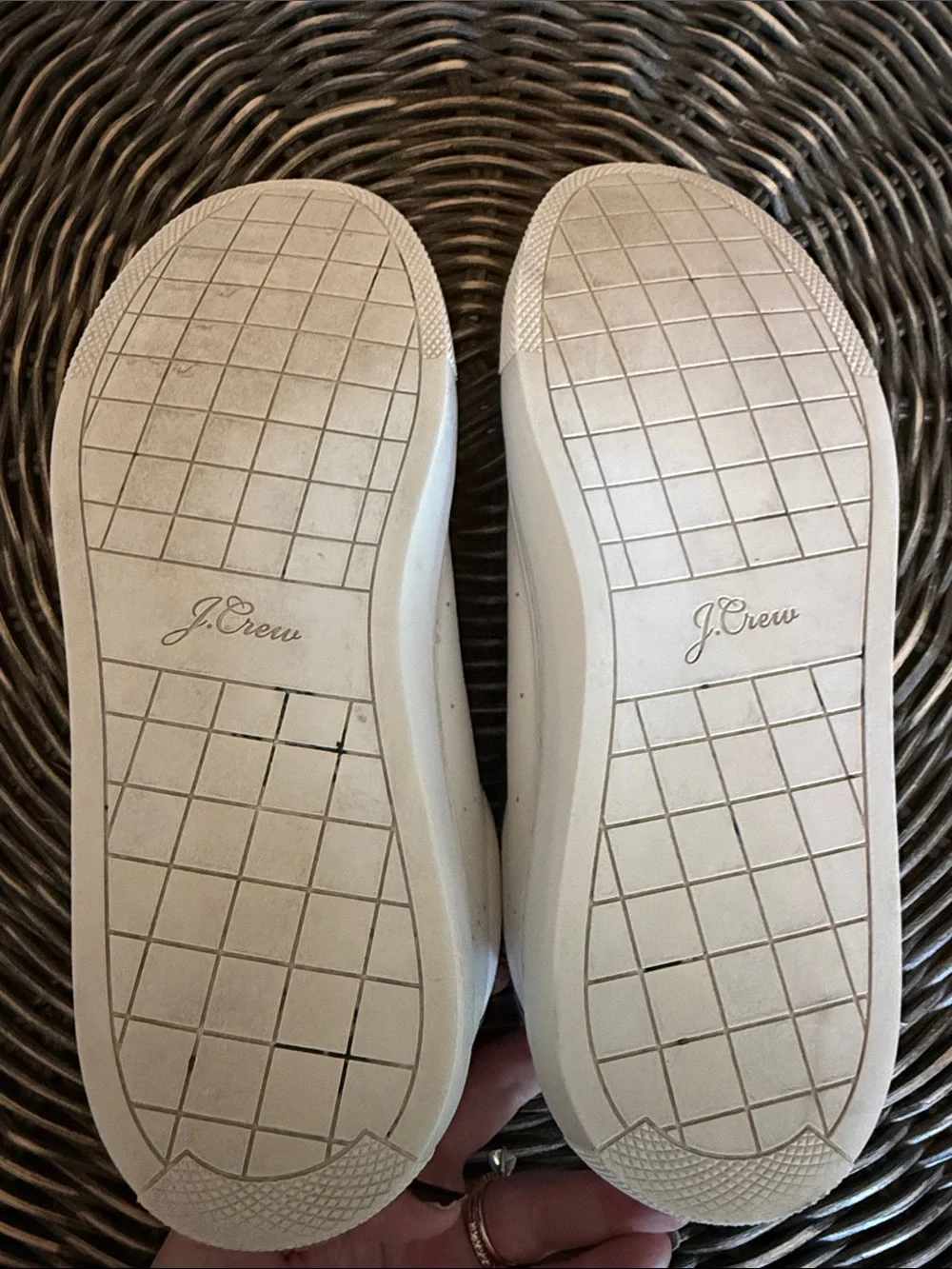 J. Crew Factory Leather White Low-Top Sneakers with Gray Suede Heel